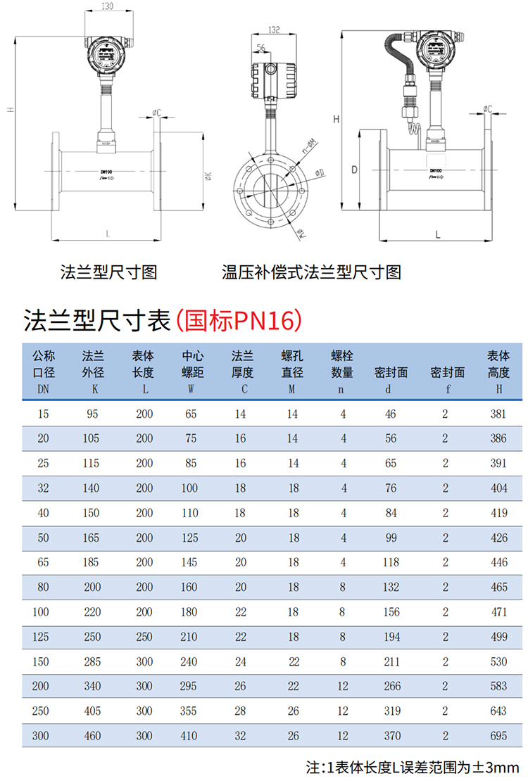 混合氣流量計(jì)法蘭式尺寸圖